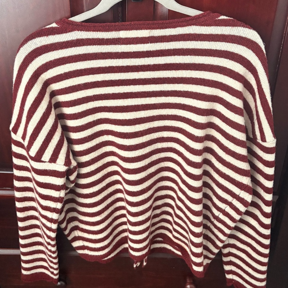 Betsey's Boutique Burgundy and Cream Striped Cardigan - Picture 4 of 11